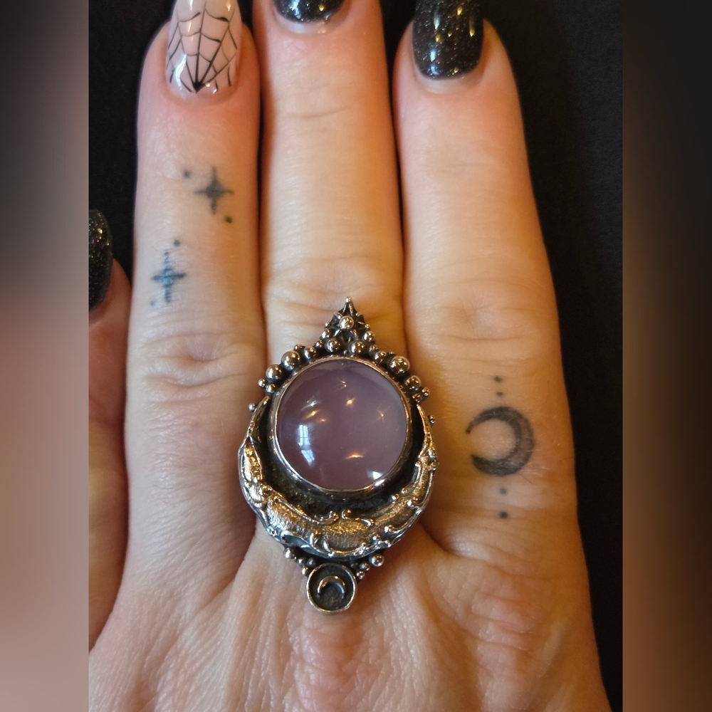 DarkFawn Lunar Dew Purple Chalcedony Ring - Picture 8 of 11